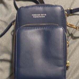 Navy Crossbody Phone Pouch with Gold Hardware